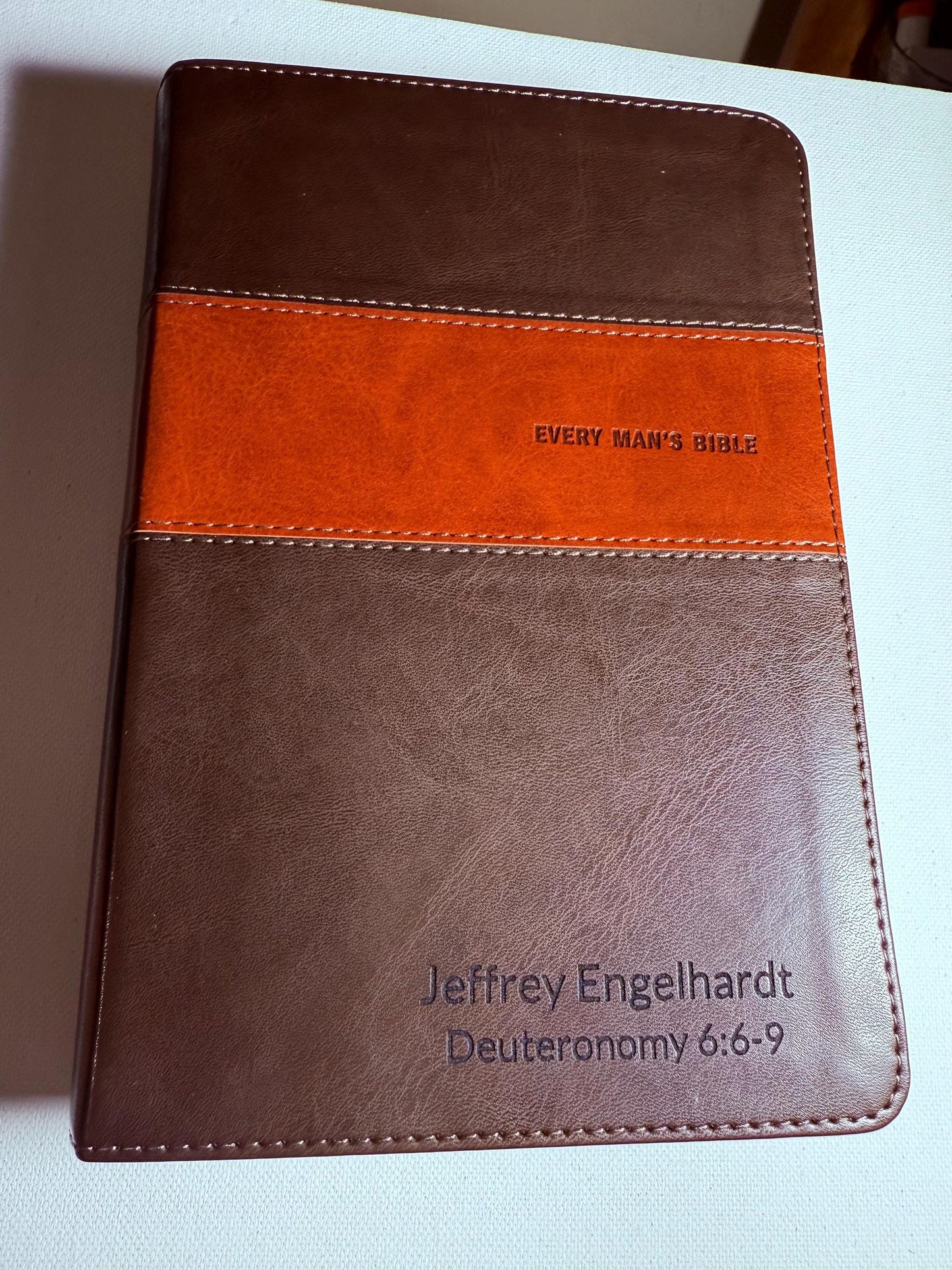 Personalized Every Man's Bible NIV, Deluxe Heritage Edition, TuTone (LeatherLike, Brown/Tan) – Study Bible for Men with Study Notes