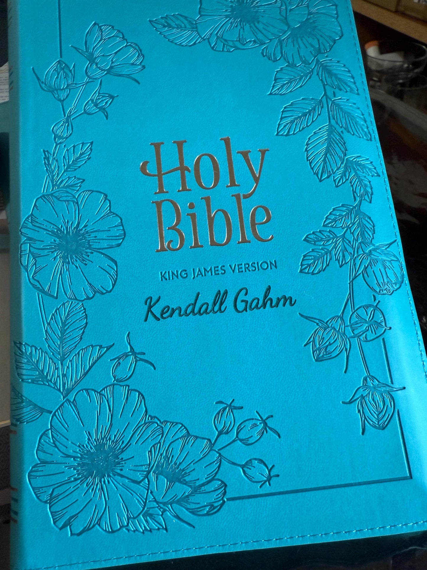 Personalized KJV Holy Bible, Standard Size Faux Leather Red Letter Edition Thumb Index, Ribbon Marker, King James Version,  Floral Zipper