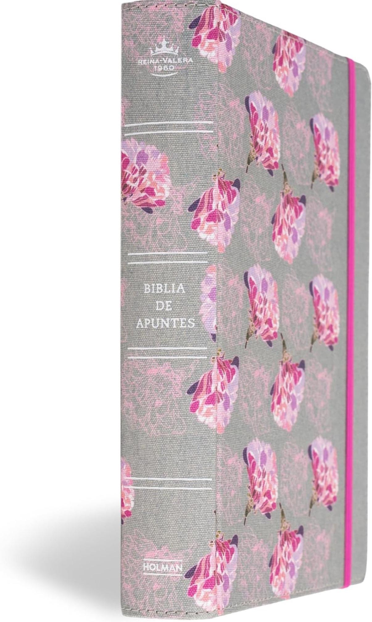 Personalized Biblia Reina Valera 1960 de apuntes gris y floreado , tela impresa | RVR 1960 NoteTaking Bible, Grey and Pink, Cloth