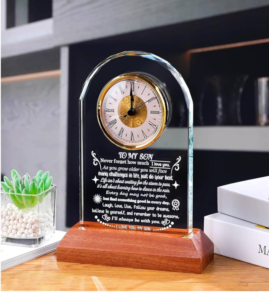 Personalized Wooden clock on base, Graduation, Son, Daughter, Mom, Retirement, Anniversary, Boss, Dad