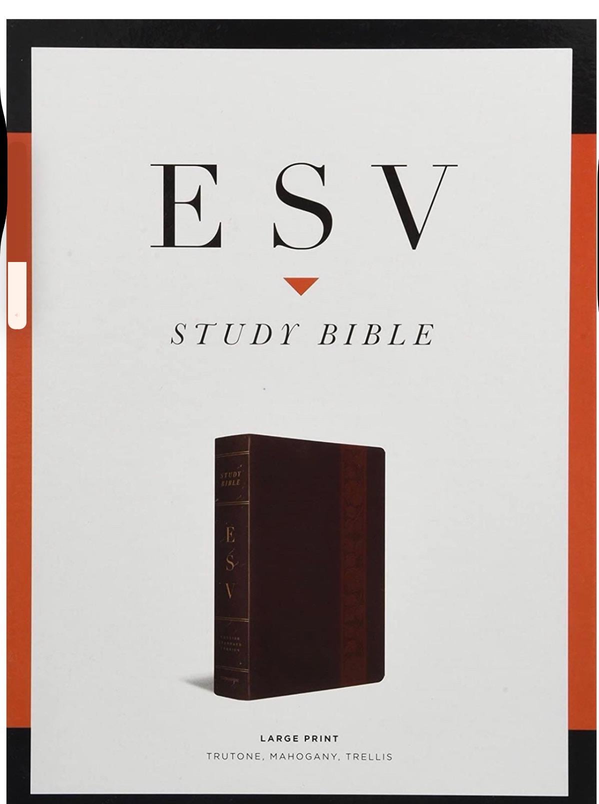 PERSONALIZED *** ESV Study Bible, Large Print, TruTone, Mahogany, Trellis Design - INDEXED *** Custome Name Imprint