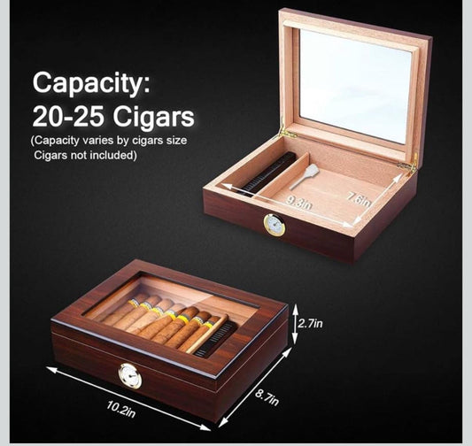 Personalized Bald Eagle Handmade Cigar Humidor, Cedar Cigar Desktop Box with Humidifier and Hygrometer, Glass Top for 25 Cigars (20-25 Cigar