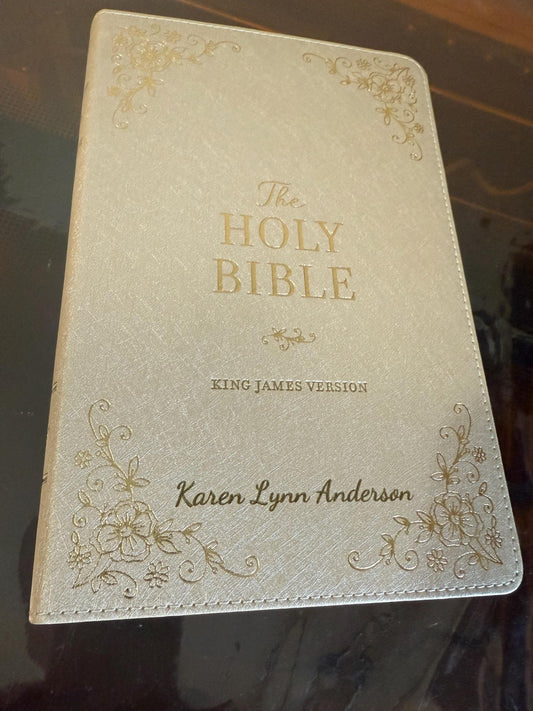 Personalized KJV Holy Bible, Standard Size Faux Leather Red Letter Edition Thumb Index, Ribbon Marker, King James Version, Pearlescent Taupe