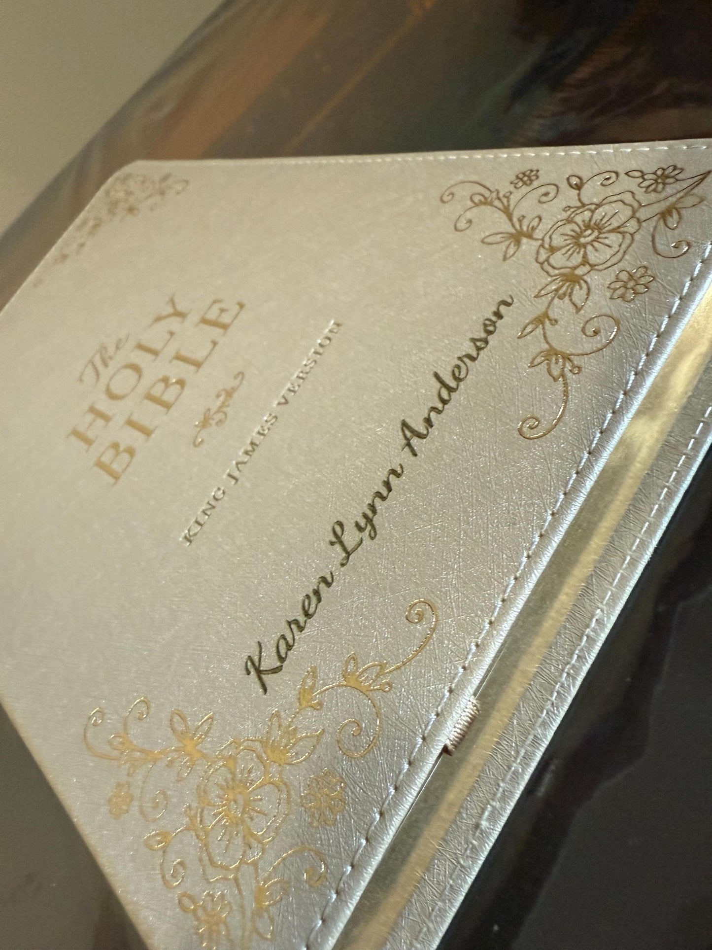 Personalized KJV Holy Bible, Standard Size Faux Leather Red Letter Edition Thumb Index, Ribbon Marker, King James Version, Pearlescent Taupe