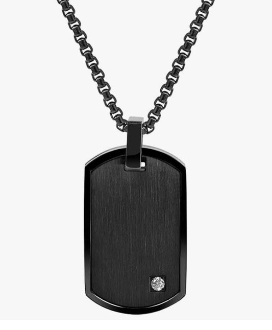Personalized Stainless Steel Men's Engravable Dog Tag Pendant Box Chain Necklace