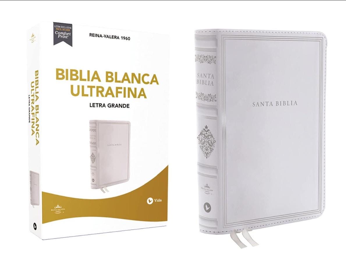 Engraved RVR60 Reina Valera 1960 Bible, Leathersoft White, Large Print