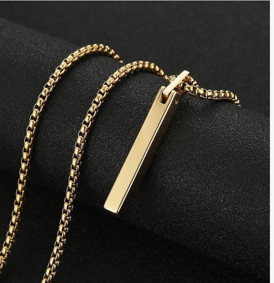 Personalized Silver Gold Black Plated Rectangular Stainless Steel Pendant Necklace for Men