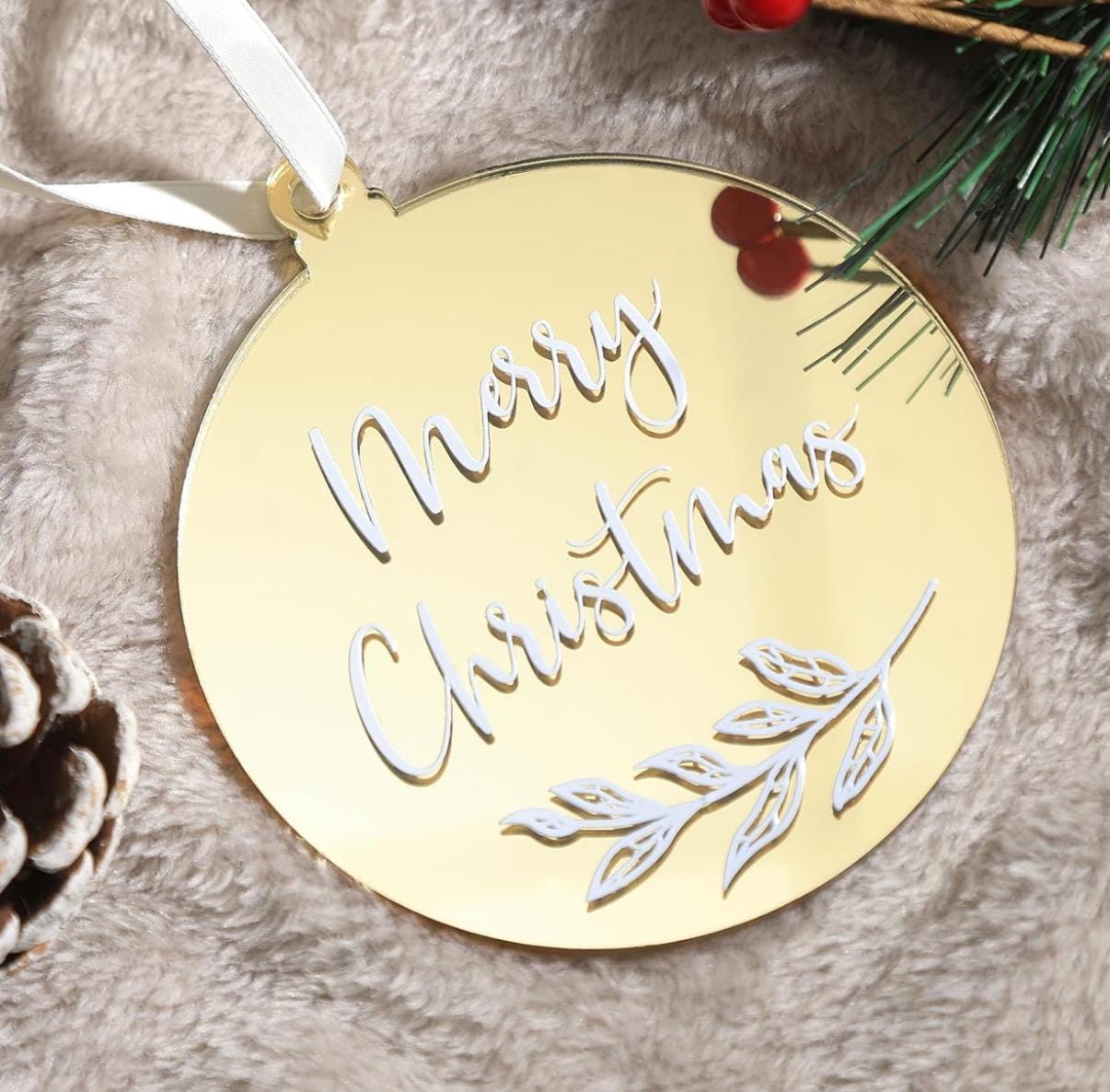 Personalized 10pc  Gold Mirror Ornament