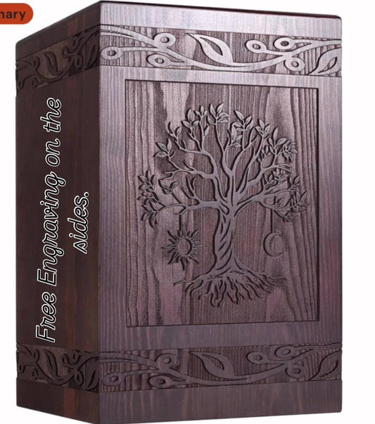Personalized Cremation Urns Human Ashes Adult Male Female,Pine Wooden Tree of Life Urns Box for Ashes Men Women Child, holds 222 cubic inch