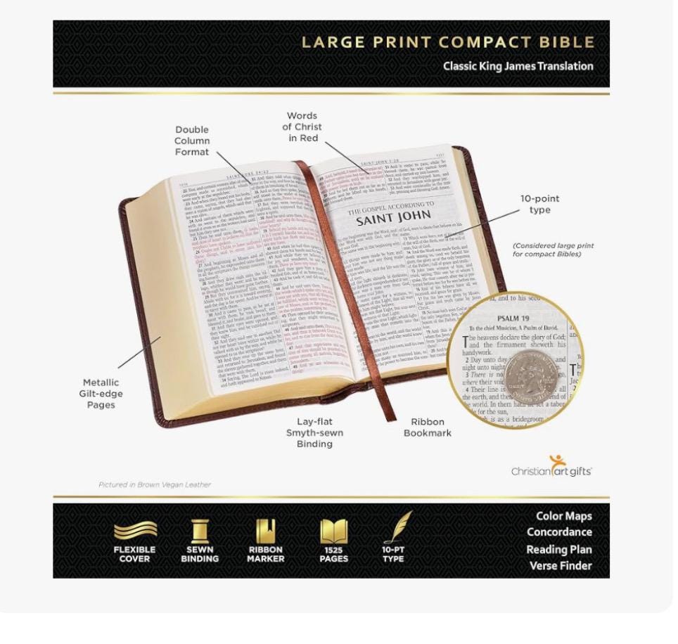 Personalized KJV Holy Bible, Compact Large Print Vegan Leather Red Letter Edition - Ribbon Marker, King James Version, Pearlized White