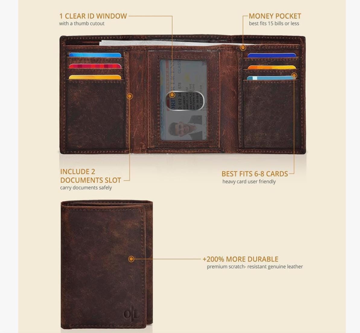 Personalized  Leather Mens Trifold Wallet