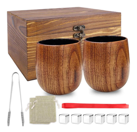 Charred Wooden Bourbon Drinking Glasses Set of 2 – Wooden Whiskey Tumblers & Old Fashioned Glasses | Whisky Glass Sets