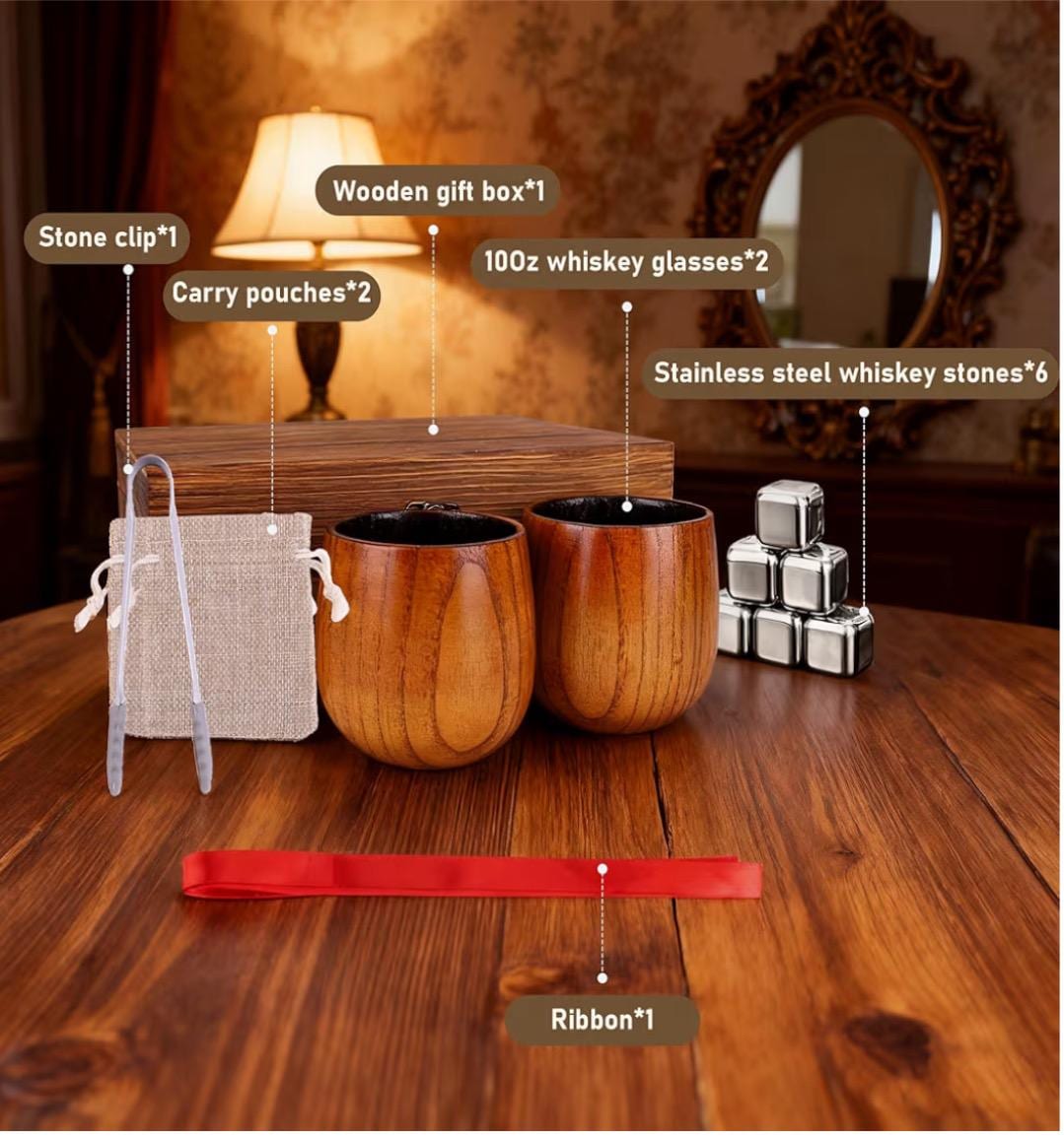 Charred Wooden Bourbon Drinking Glasses Set of 2 – Wooden Whiskey Tumblers & Old Fashioned Glasses | Whisky Glass Sets