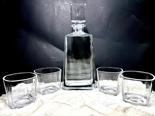 Personalizable 12" Tequila Decanter Set with Four 8 oz. Premium Glass in a Black Gift Box