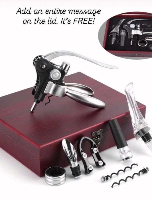 Personalized Wine Opener Set, Wooden Case, Anniversary Gift