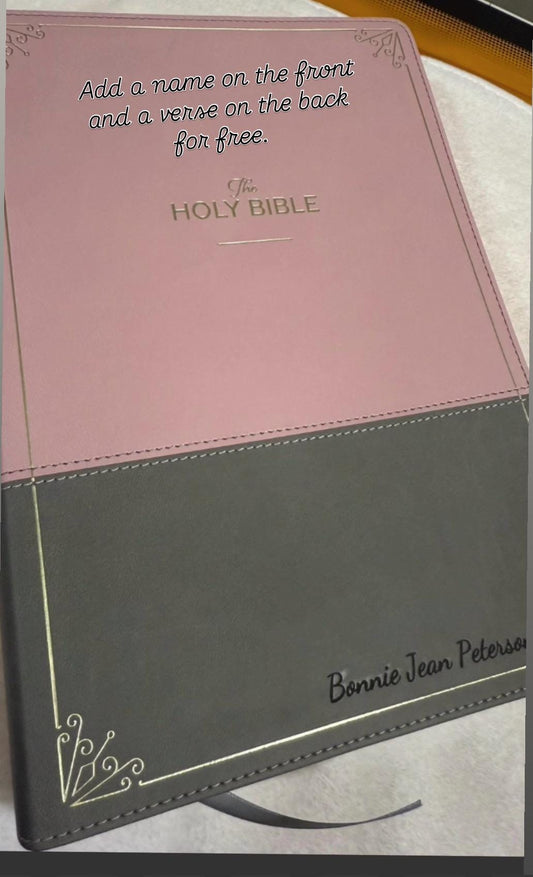Personalized KJV Holy Bible, Super Giant Print Faux Leather Red Letter Edition - Ribbon Marker, King James Ver, Pink/Gray (KJV Super Giant