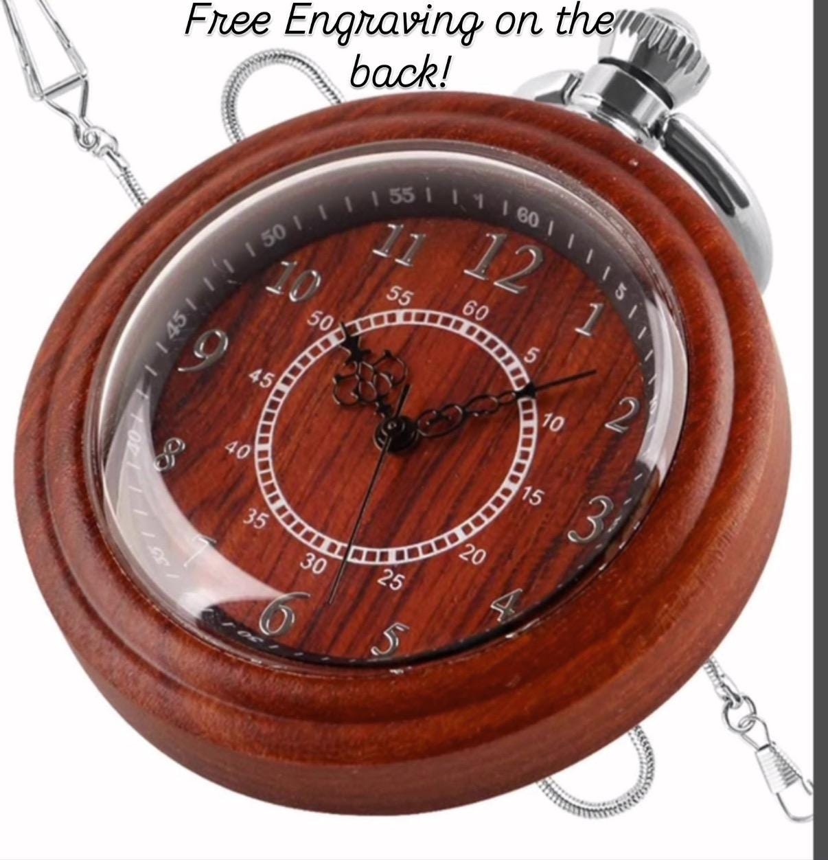 Customized Wooden Pocket Watches for Men Handmade Bamboo Wood Analog Quartz Custom Pocket Watch