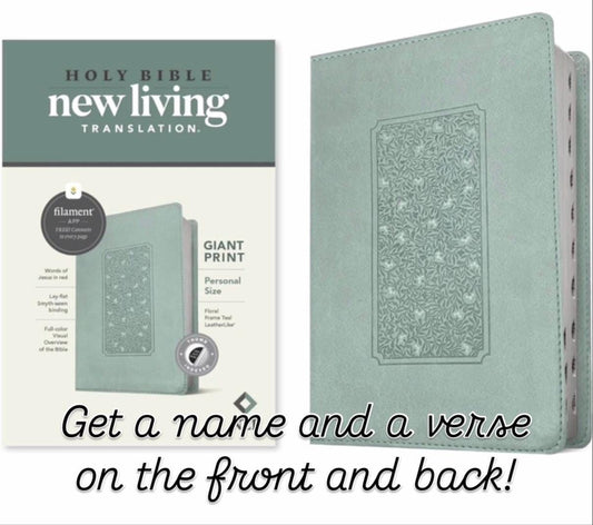 Personalized NLT giant print , red letter , thumb index Bible