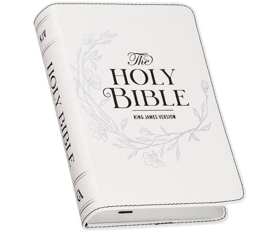 Personalized KJV Holy Bible, Compact Large Print Vegan Leather Red Letter Edition - Ribbon Marker, King James Version, Pearlized White