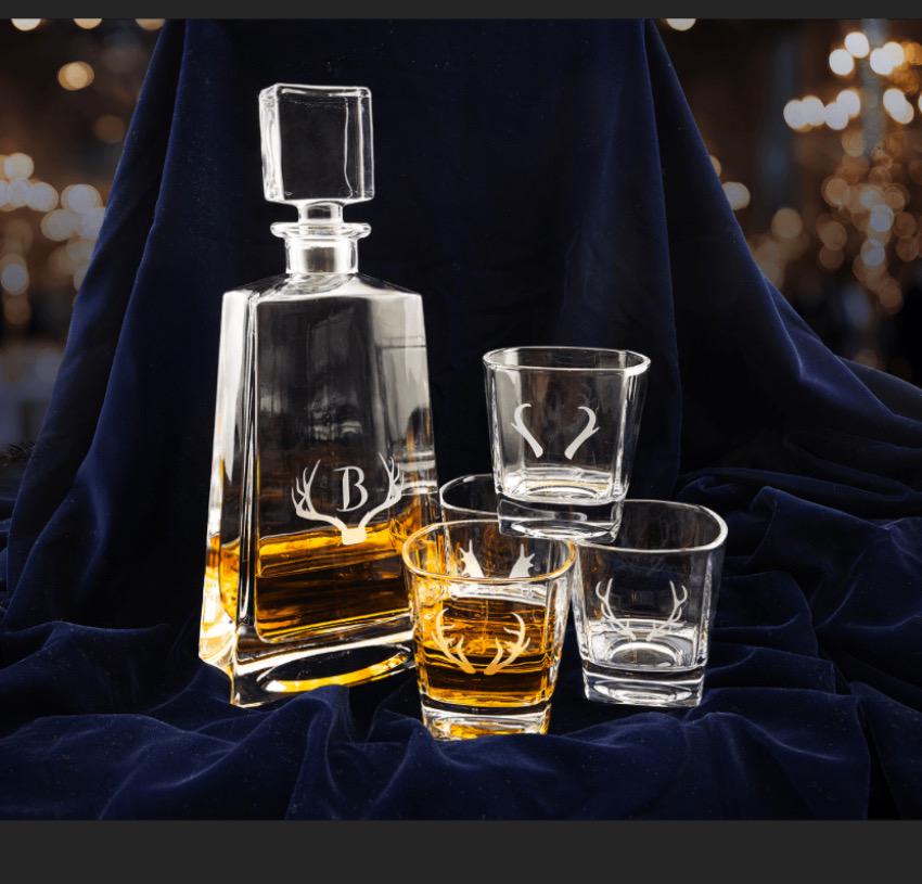Personalizable 12" Tequila Decanter Set with Four 8 oz. Premium Glass in a Black Gift Box