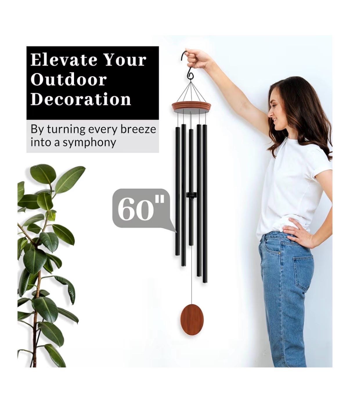 Personalized 60" Extra Large Wind Chimes for Outside Deep Tone - Soothing Wind Chimes Outdoor Unique